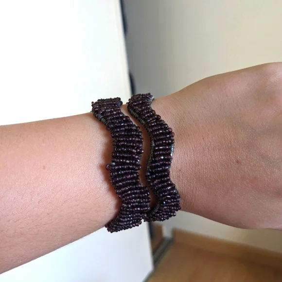 Dark Purple Beaded Wave Bracelet - Picture 1 of 10